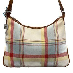 Fossil Cream & Red Plaid Canvas Shoulder Bag